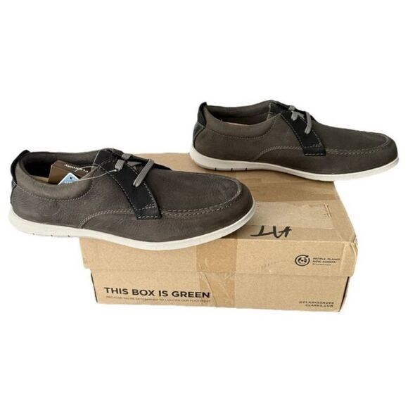 Clarks Flexway Lace Light Grey Leather Slip On Shoes Men’s Size 9 Medium - Picture 2 of 11